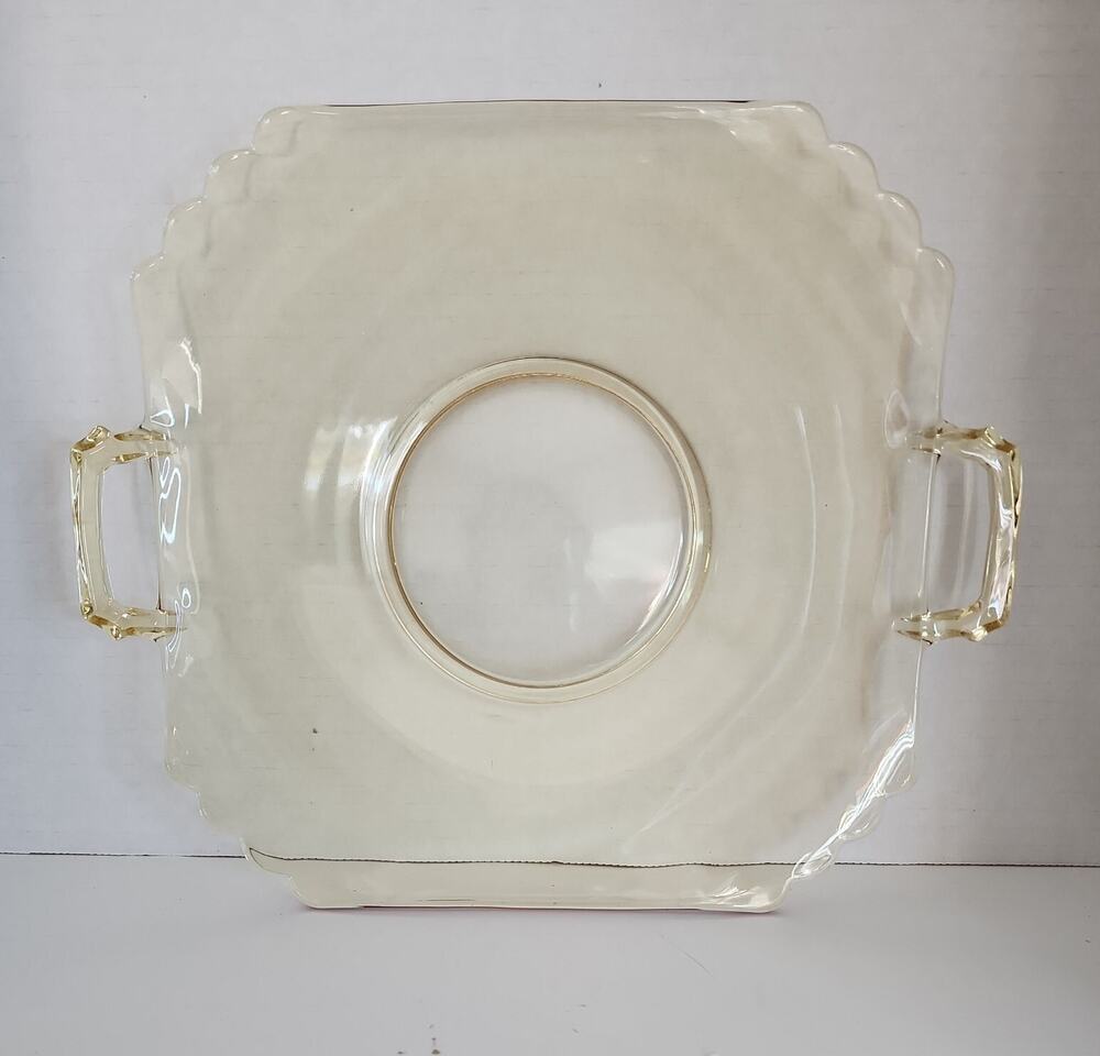 Vtg Fostoria Fairfax Yellow Glass 2-Handled 9.5" Cake Plate-Art Deco
